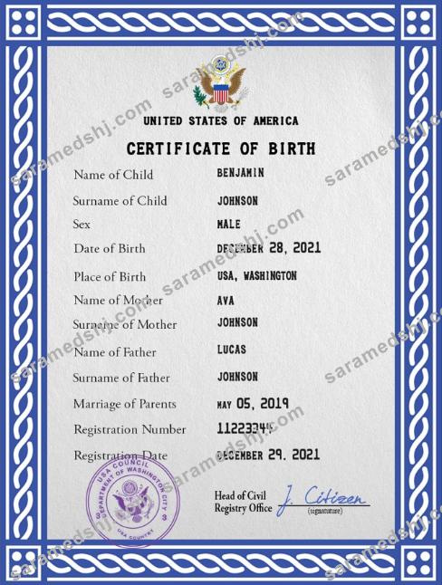 USA vital record birth certificate PSD template